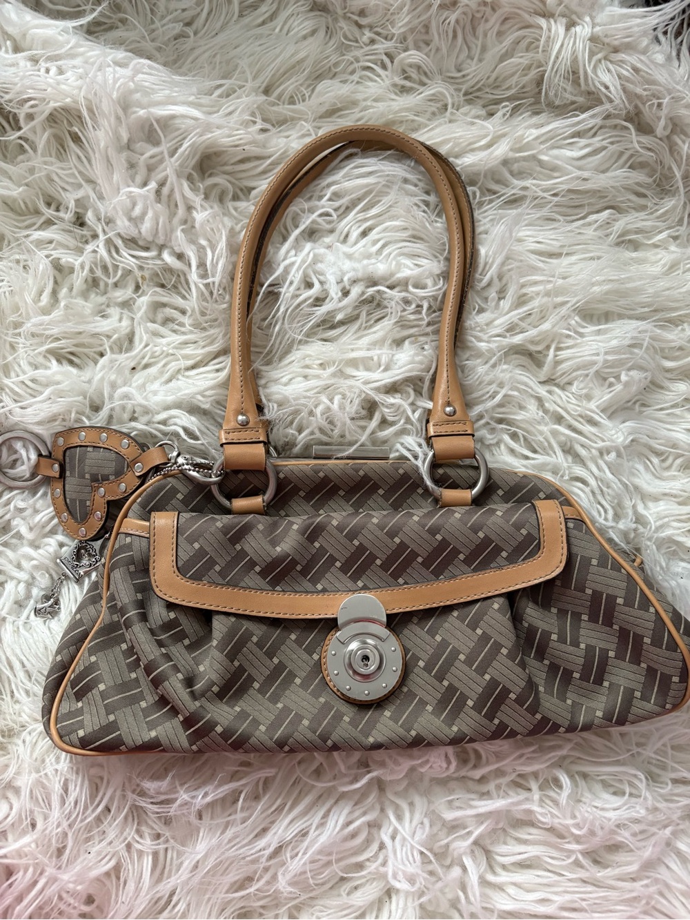 Vintage Nine West Y2K Brown Logo Frame Satchel Purse Charm